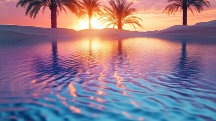 Fototapeta premium Sunset Reflections in a Desert Oasis Water Pool