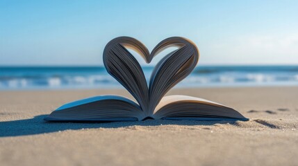 Book in the shape of a heart on the beach