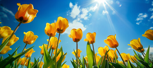 Obraz premium A beautiful bouquet of yellow tulips, Illustration