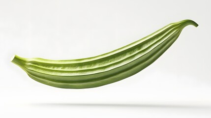 Fototapeta premium 23. **A 3D render of a falling slice of okra, its green pod and textured surface detailed against a pristine white background