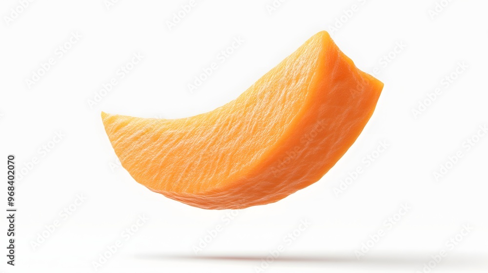 Poster 4. **a 3d render of a falling slice of carrot, its bright orange color and detailed texture visible 