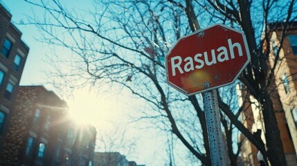 Fototapeta premium A stop sign with the word RASUAH in bold letters