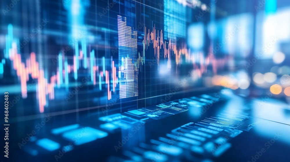 Poster abstract stock market data display with blurry lights.