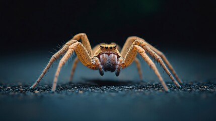 Fototapeta premium Brazilian Wandering Spider creeping across a dark forest floor, illuminated by moonlight filtering through the trees, Brazilian Wandering Spider, most venomous spider