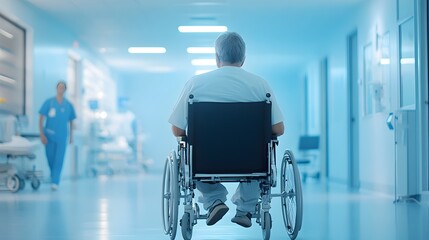 Patient Being Transported in Reclining Wheelchair Through Medical Facility