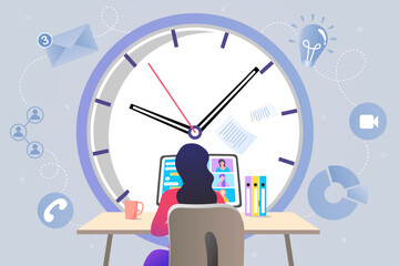 A concept of productivity and time management, featuring a professional working efficiently under the pressure of a deadline, symbolized by a large clock.