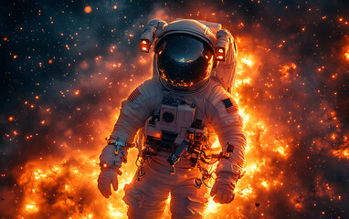 Spacewalk Wonder: Astronaut Amidst Deep Space Beauty & Galaxies