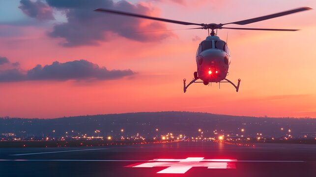 Rescue Helicopter Lands at Airport During Critical Medical Evacuation