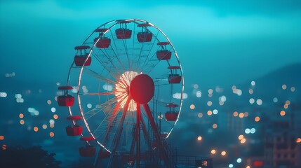 Silhouetted Ferris Wheel Against Glowing City Skyline at Night