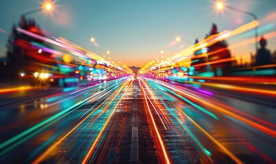 Dynamic Blurred Light Trails on Road: Speed and Motion Advertisement