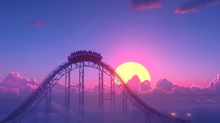 Obraz premium Silhouetted Roller Coaster with Stunning Sunset Backdrop