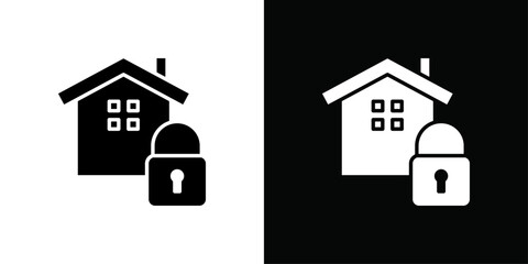 lock home icon Thin line flat illustration