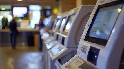 Fototapeta premium Online Banking Kiosk: A computer terminal for self-service, letting customers manage their accounts, transfer funds, and pay bills through the bank's online platform. 
