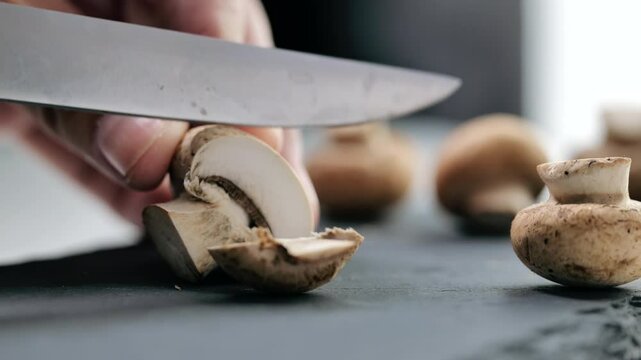 Preparing champignon mushrooms with care, highlighting their versatility in cooking.