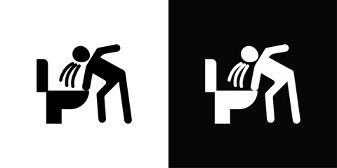 vomiting in bathroom icon Thin line flat illustration