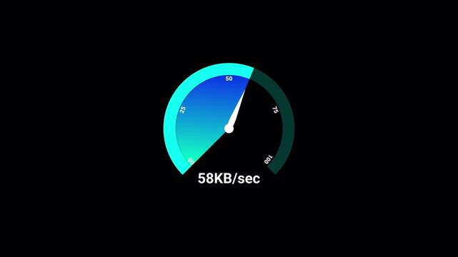 Internet speed test on a transparent background, Internet speed testing meter animation with alpha channel