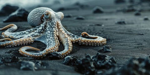 Imitate Octopus on dark volcanic terrain