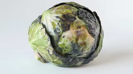 20. **A 3D render of a decayed Brussels sprout, showing soft spots and mold, set against a clean white surface