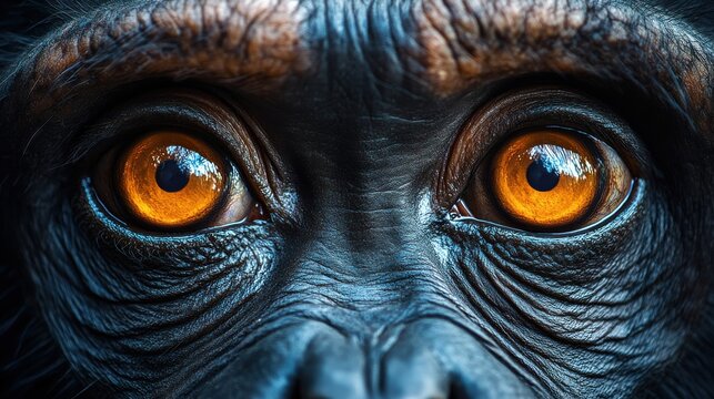 Close-up of a chimpanzees eyes on a white background, emotional depth