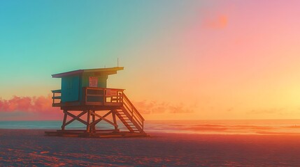 Lifeguard Stand at Sunset on the Beach