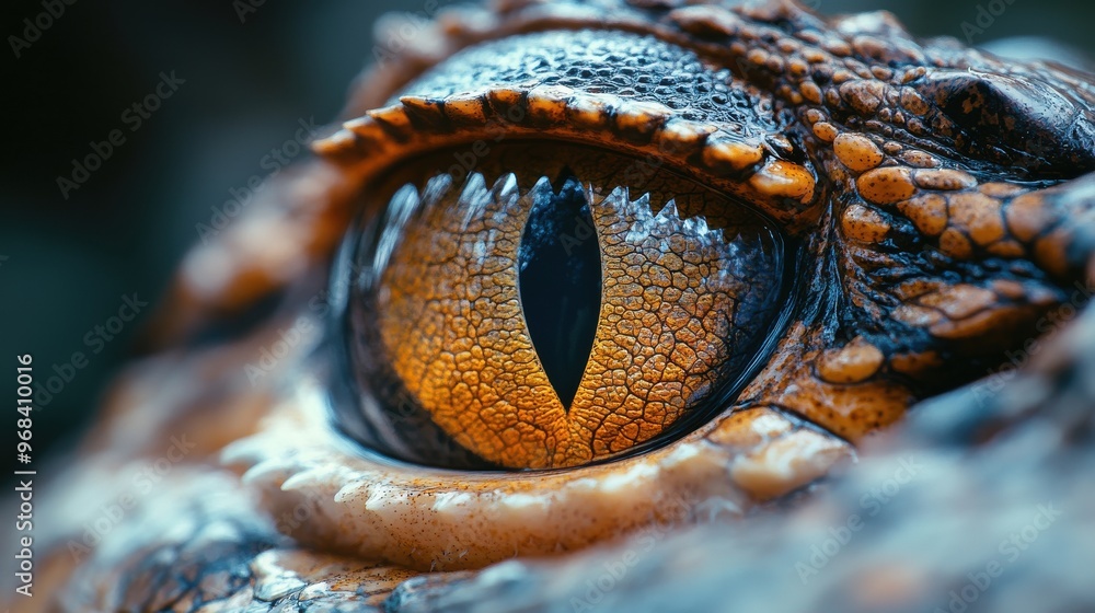 Wall mural crocodile's eye surrounded by scales on a white background, textured surface