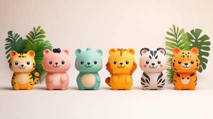 Naklejka premium Cute Animals on White Background