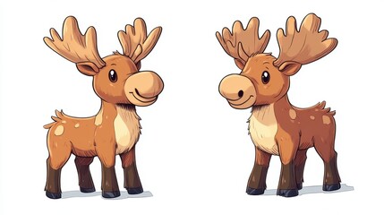 Obraz premium Cute cartoon moose with exaggerated features on a white background