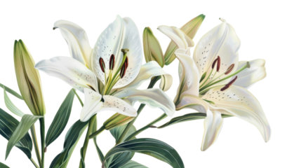 Lily flower bouquet on transparent background