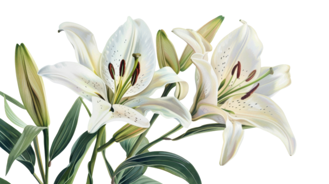 Lily flower bouquet on transparent background
