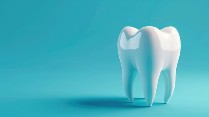 Glossy White Tooth Model on Turquoise Background