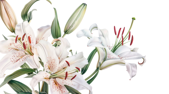 Lily flower bouquet on transparent background
