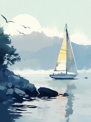 Yacht by the Harbor Illustration