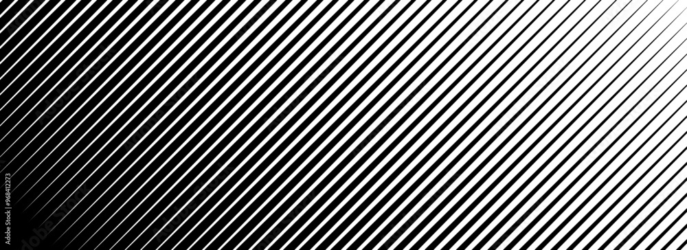 Poster Diagonal line halftone gradation texture. Fade oblique stripe gradient background. Black slant lines pattern backdrop. Vanishing thin parallel stripes wallpaper for overlay, print, cover. Vector