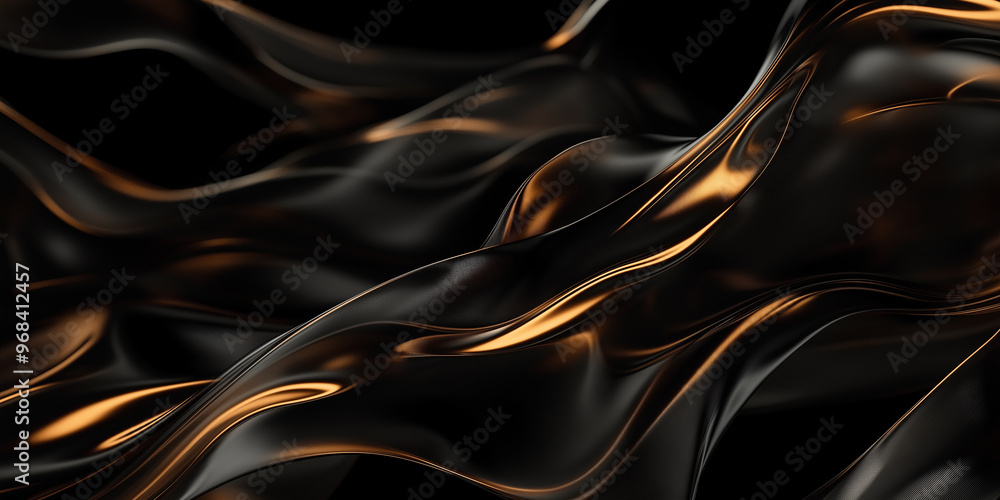 Poster abstract black and gold waves background flowing in the dark