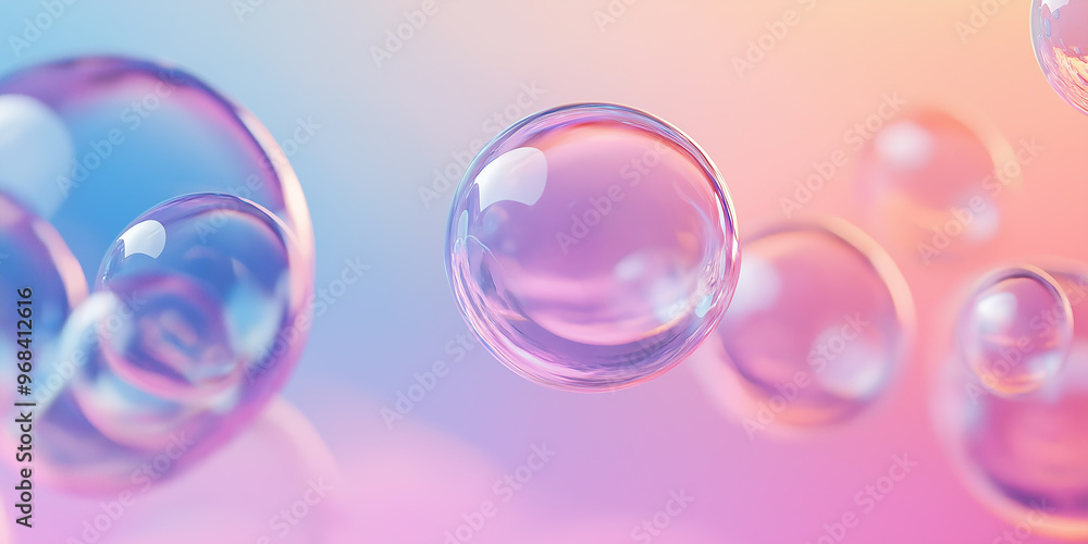 Poster soap bubbles floating on a pastel colored background