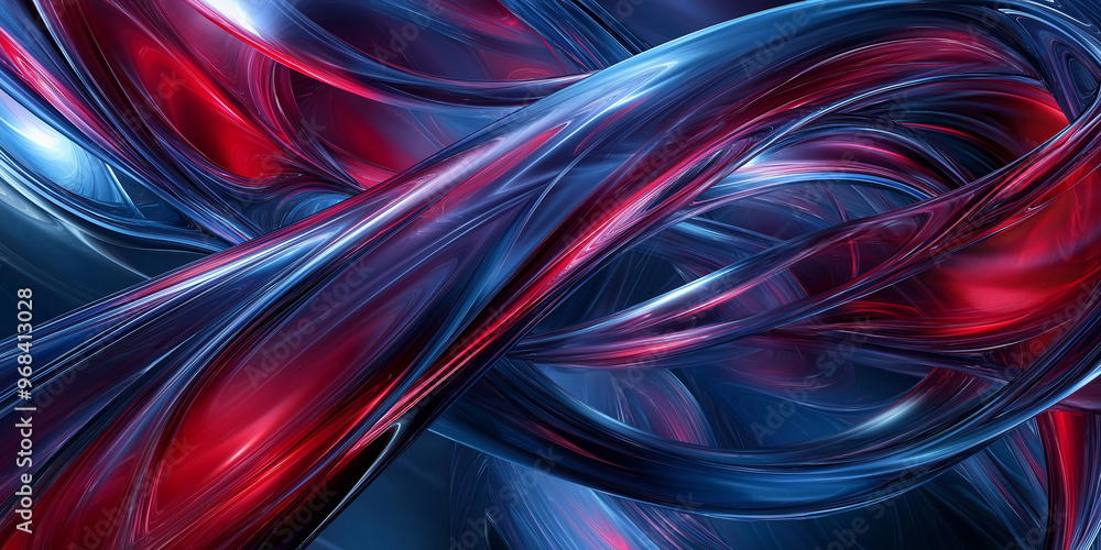 Poster abstract red and blue shiny lines intertwining background