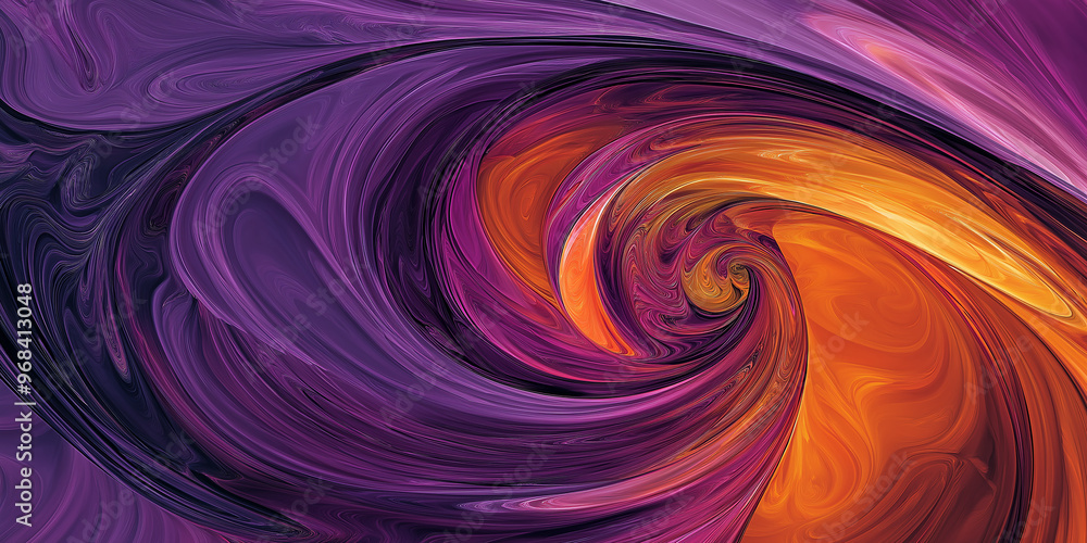 Poster Abstract purple and orange swirl creating colorful tunnel effect
