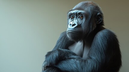 Fototapeta premium Gorilla sitting calmly on a white background, detailed fur texture