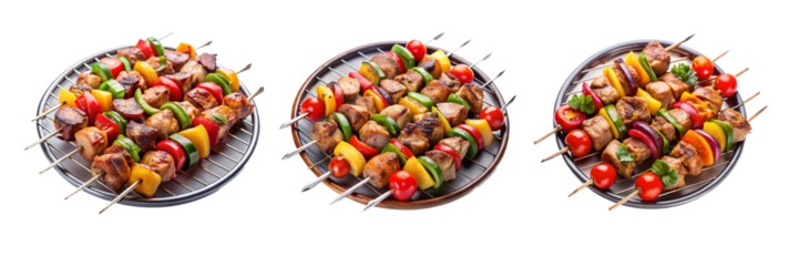 Delicious Shashlik Skewers with Meat and Vegetables on Transparent Background – Perfect for Design