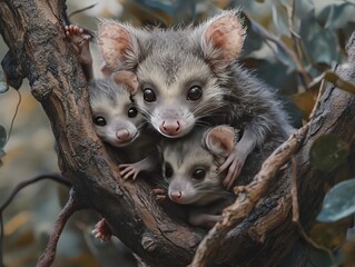 Mother Possum and Newborns: Ultra Realistic Close-up in 32K UHD Detail