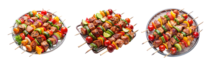 Delicious Shashlik Skewers with Meat and Vegetables on Transparent Background – Perfect for Design