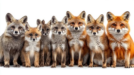 Fototapeta premium Group of wildlife animals on a white background, diverse species together