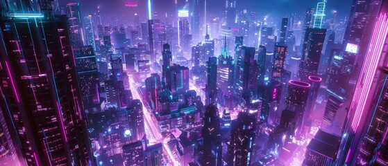 Obraz premium Neon-Lit Cityscape in a Futuristic Dream
