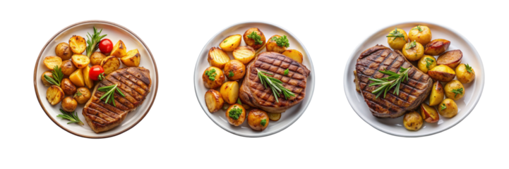 Delicious Top-Down Photos of Grilled Meat with Potatoes for Menu and Cookbook