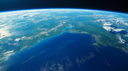 A view of Earth from space, showcasing land, water, and atmospheric layers.