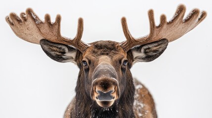 Moose facing forward on a white background, symmetrical composition