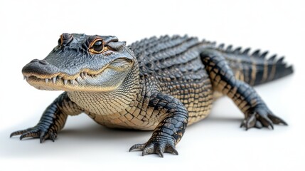 Fototapeta premium Nile crocodile walking with slow, deliberate steps on a white background