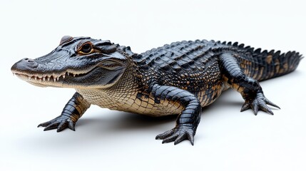 Fototapeta premium Nile crocodile walking with slow, deliberate steps on a white background