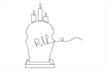 Gravestone R.I.P continuous one line art drawing of Halloween, grave, cemetery, death, memorial day


