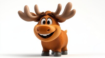 Obraz premium Playful cartoon moose with a big smile on a white background, friendly pose